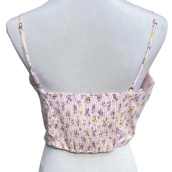 ZARA Multicolored Floral Spaghetti Strapped Crop Top Stretchy Blouse Size L NEW - Picture 5 of 7